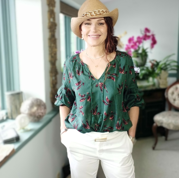 Tops - Green VISCOSE boho blouse